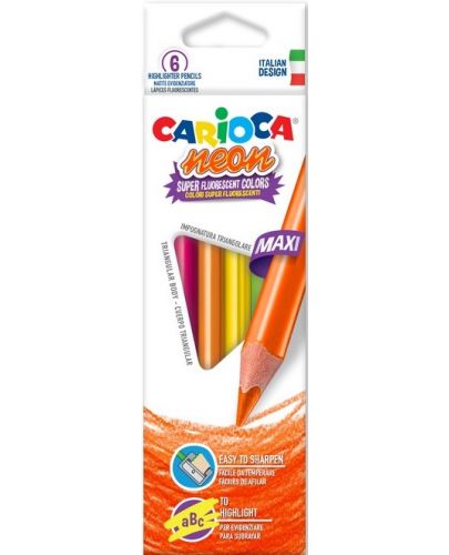 Цветни моливи Carioca Neon - Maxi, 6 цвята  - 1